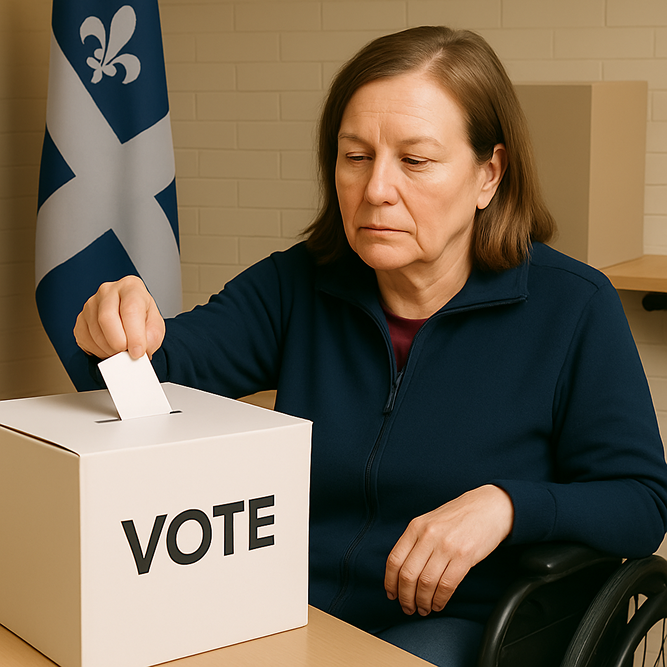 Une personne handicapée vote au quebec